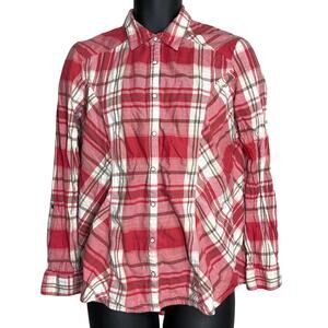 Maurices Button Up Shirt Womens XL Red Plaid Long Sleeve 100% Cotton Preppy